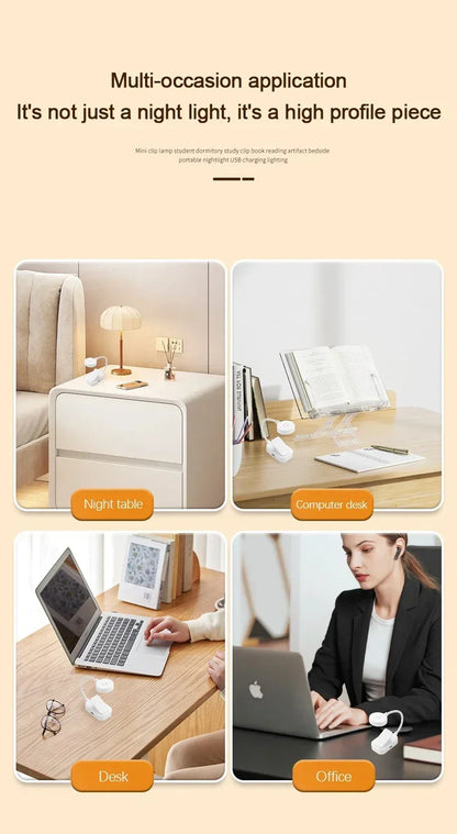 Mini Clip Book Lamp LED Table Lamp Eye Protection 3 Colors Battery Powered Night Light Portable Bedside Student Reading Lamp