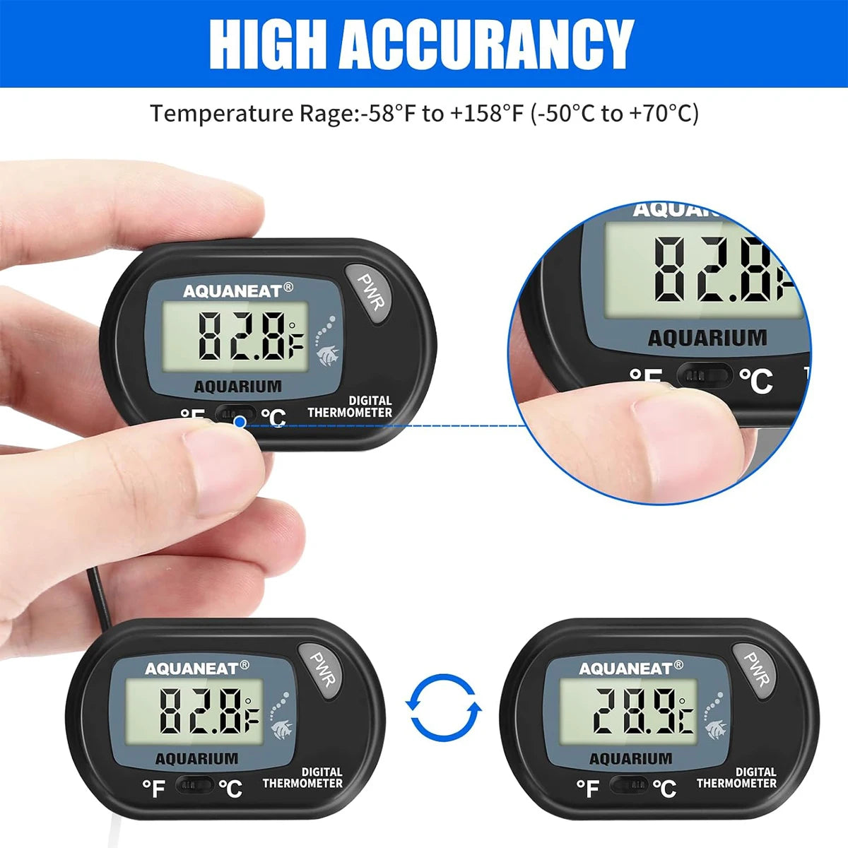Digital Aquarium Thermometer With Suction Cup Accessories for 200 Liter Fish Tanks Pool Glass Heat Meter the 10-liter Terrarium
