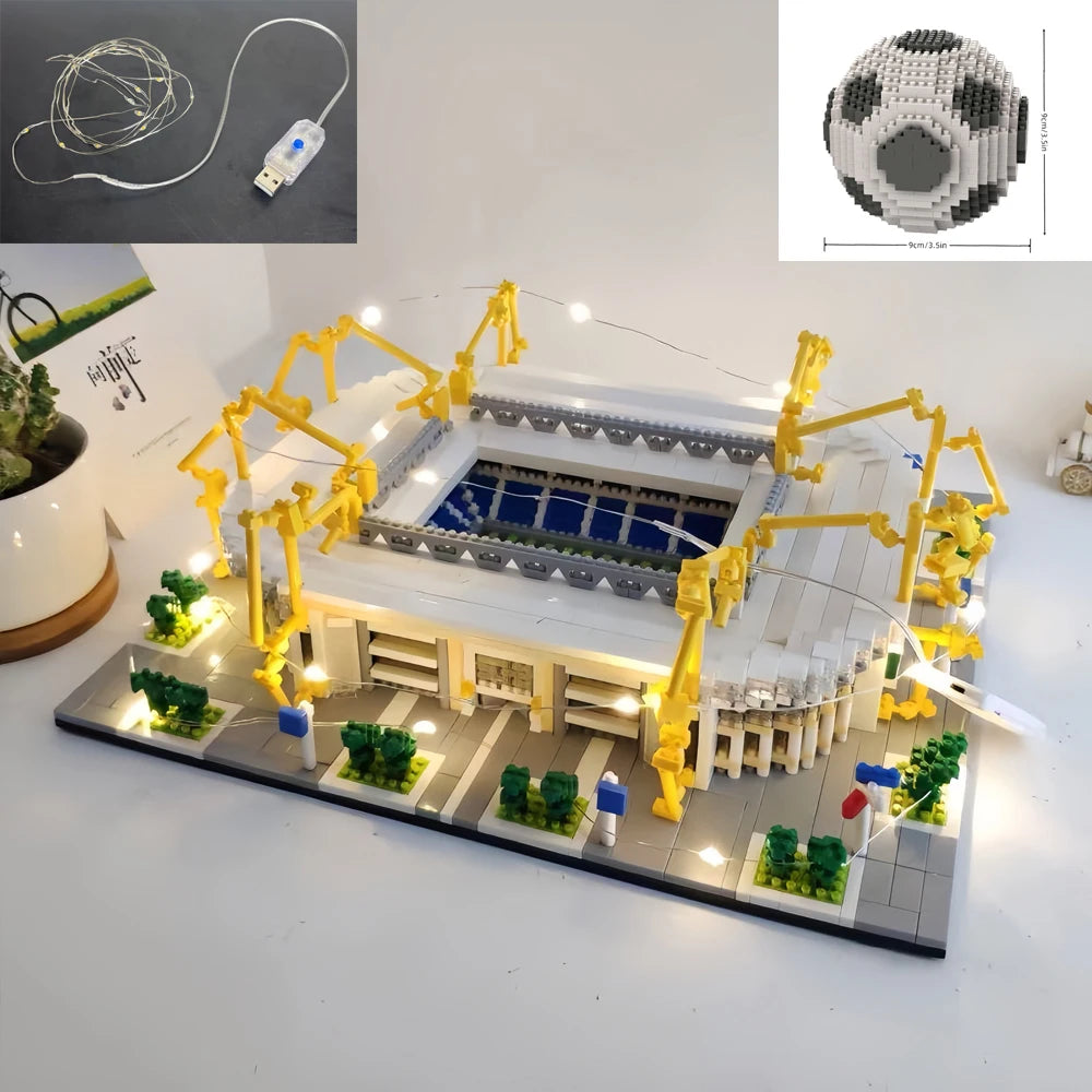 Knew Built Madrid Soccer Stadium with Soccer Ball Micro Blocks, Building Toys, Experience the Joy of Footballive, Good Deco Gift