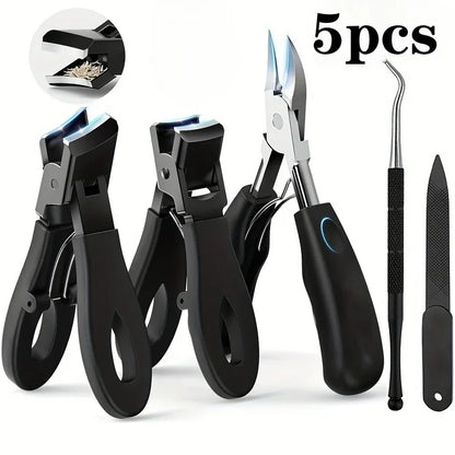 1/3/4/5pcs Stainless Steel Toenail Clippers Set with Ergonomic Handle,Includes Wide Mouth Angled Scissors,Nail File Cuticle Tool