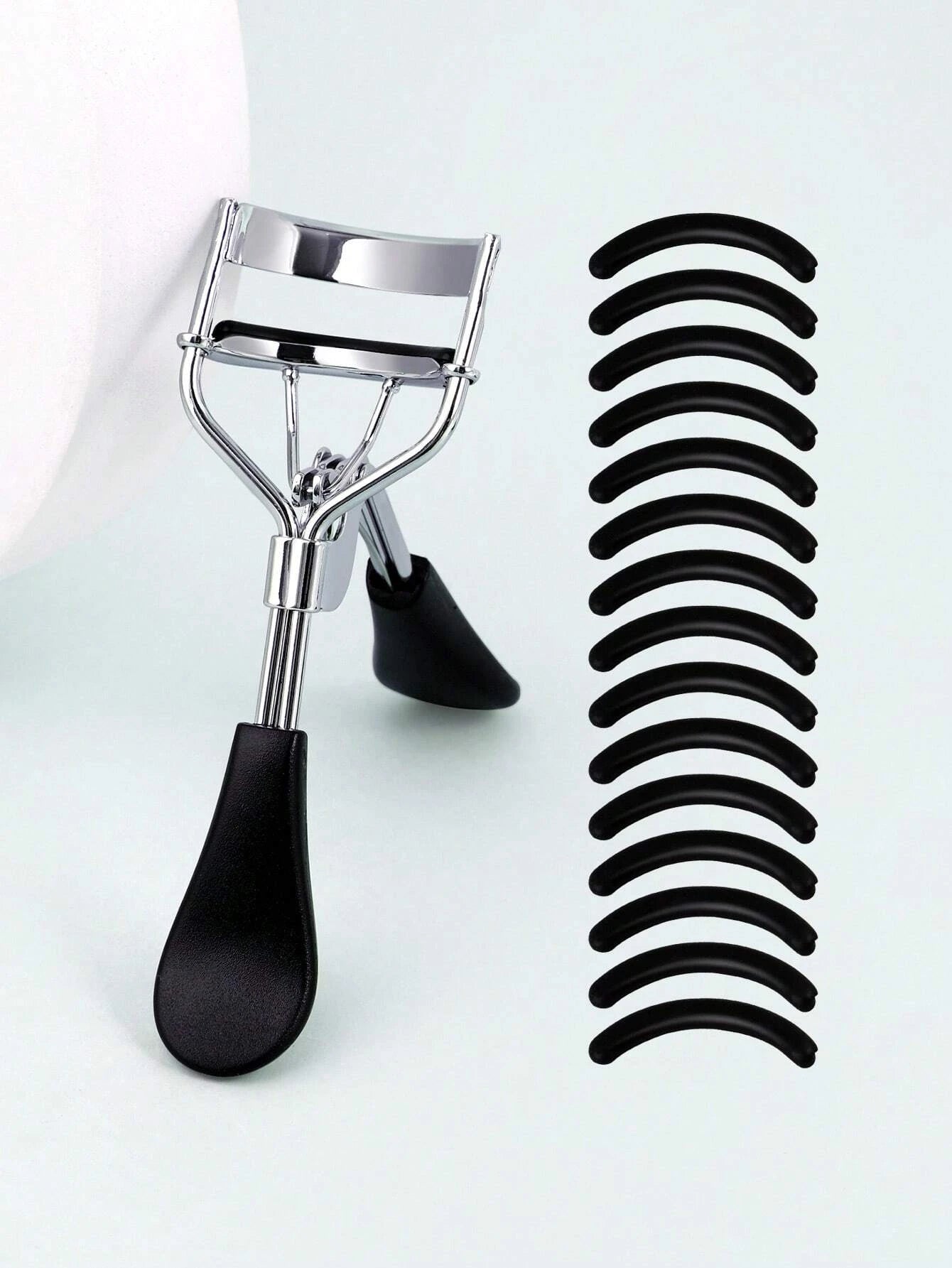 1PC Eyelash Curler and 15 Silicone Pads, Portable Stainless Steel Gold Eyelash Curler,Curling & Shaping,Not Hurting