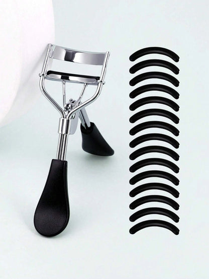 1PC Eyelash Curler and 15 Silicone Pads, Portable Stainless Steel Gold Eyelash Curler,Curling & Shaping,Not Hurting
