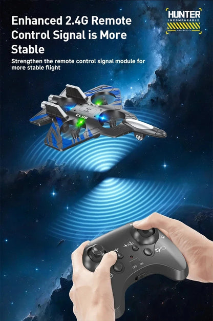 Remote Control Fighter Foam Glider Electric Stunt UAV Airplane Helicopter with LED Lights Aircraft Model RC Toy for Kids Boys