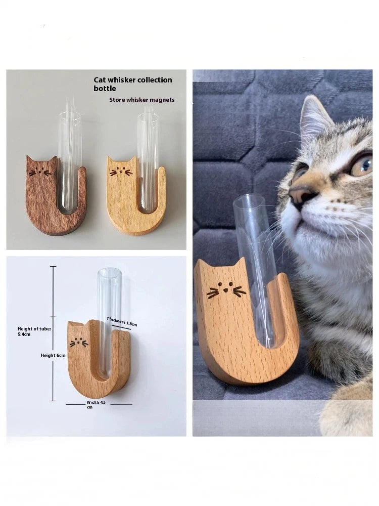 【E】Transparent Glass Cat Whisker Jar Pet Hair Holder Refrigerator Magnet Decor Memorial Gift For Pet Lovers