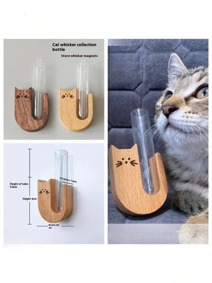 【E】Transparent Glass Cat Whisker Jar Pet Hair Holder Refrigerator Magnet Decor Memorial Gift For Pet Lovers