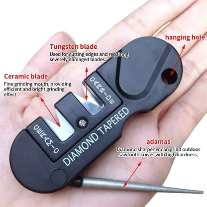 4-in-1 Mini Portable Knife Sharpener Tungsten Ceramic Carbide Whetstone Multifunctional Outdoor Camp Tools