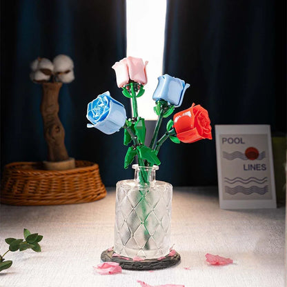 KNEW BUILT DIY Rose Flower Arrangement Building Block Toys-Enjoy Life,Loved by Girl,Create Your Favorite Bouquet,Home Decoration