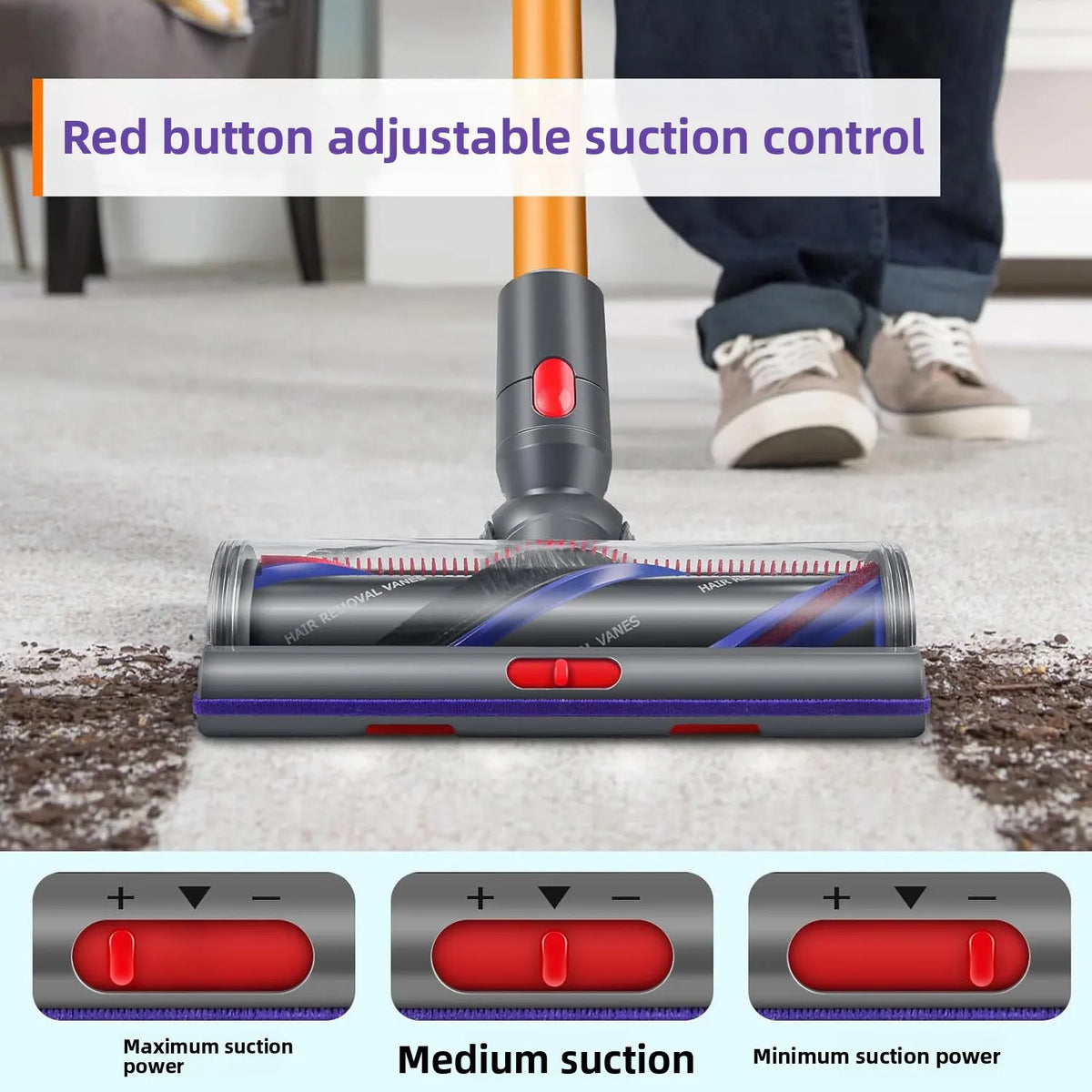 High Torque Anti-Tangle Brush Head for DysonV8 V7 V11 V15 V10 Models Attachment with Adjustable Suction Premium Vacuum Accessory