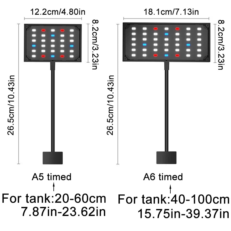 USB Aquarium LED Light Full Spectrum Aquatic Plant Grow Lamp Fish Tank Adjustable Brightness Dimmable Timed 360° Rotatable Light