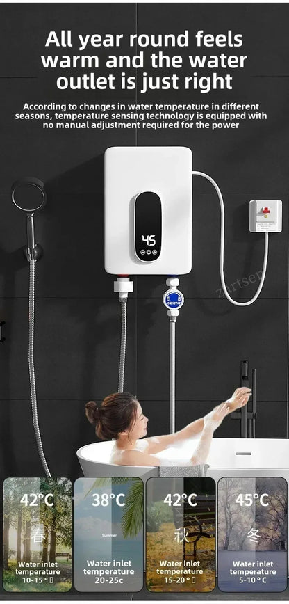 220V Instant Hot Water Heater Tankless Electric Compact for Bathroom Toilet Energy Saving On-Demand Solution