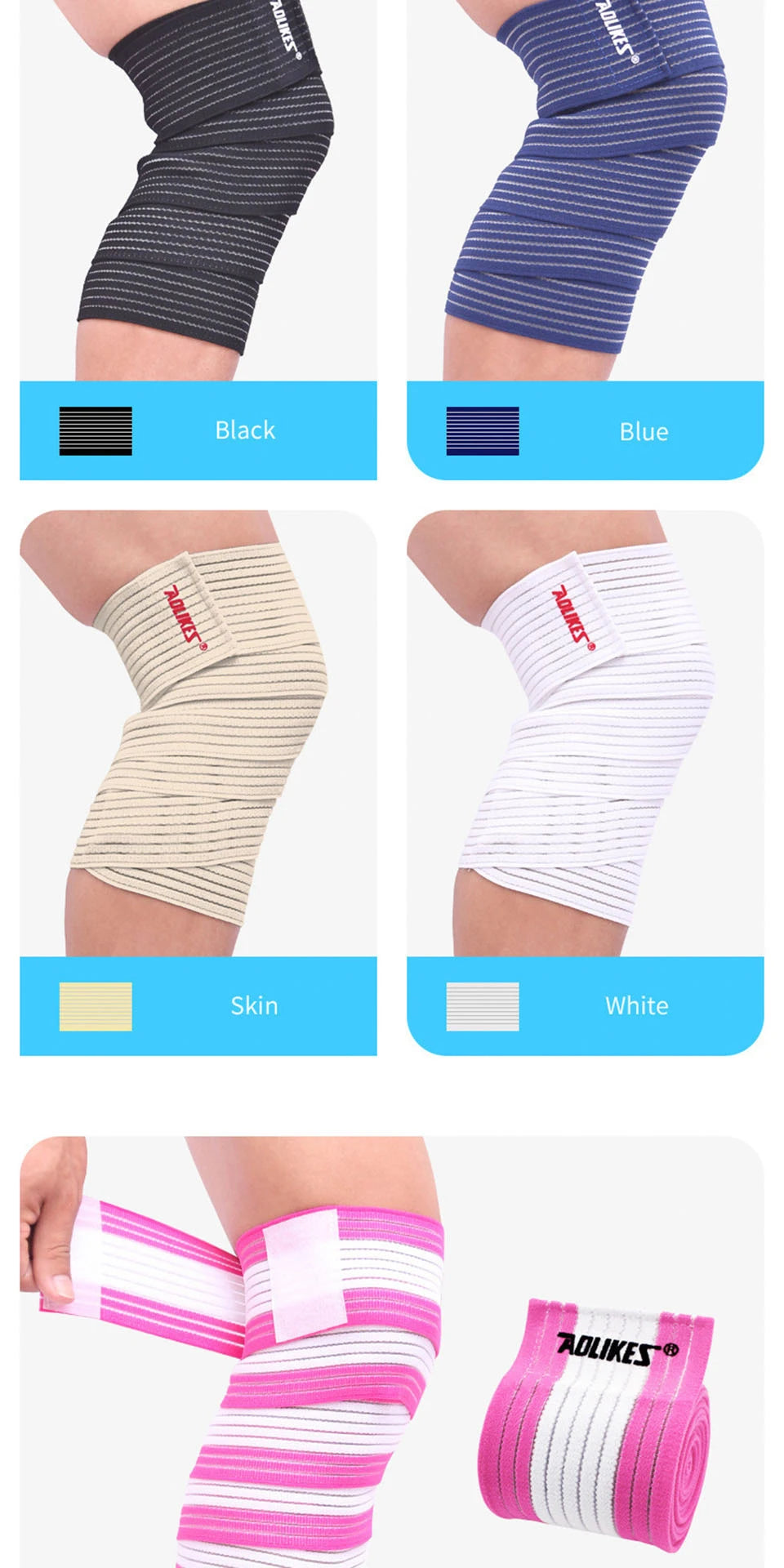 AOLIKES 1PC 40-180cm Compression Bandage Protector Knee Support Brace Sports Elastic Elbow Straps Leg Bands Bandage Workout Wrap