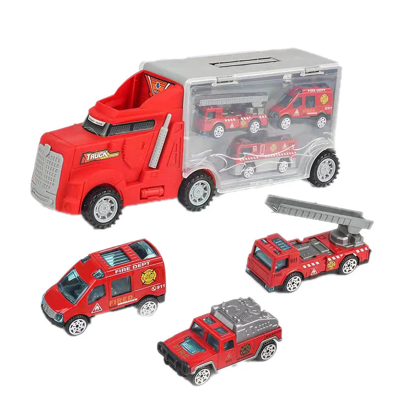 10 In 1 Construction Toys Truck Storage Die-cast Vehicle Transporter Car Set Excavator Dump Truck Digger Backhoe for Kids Gift