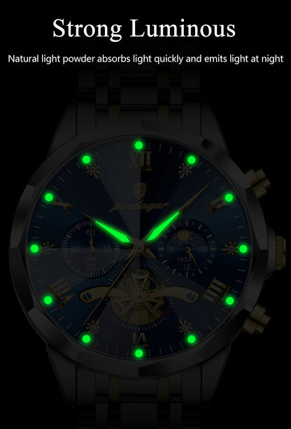 POEDAGAR Luxury Original Men Watch Waterproof Luminous Chronograph Man Wristwatch Stainless Steel Quartz Top Men's Watches Reloj
