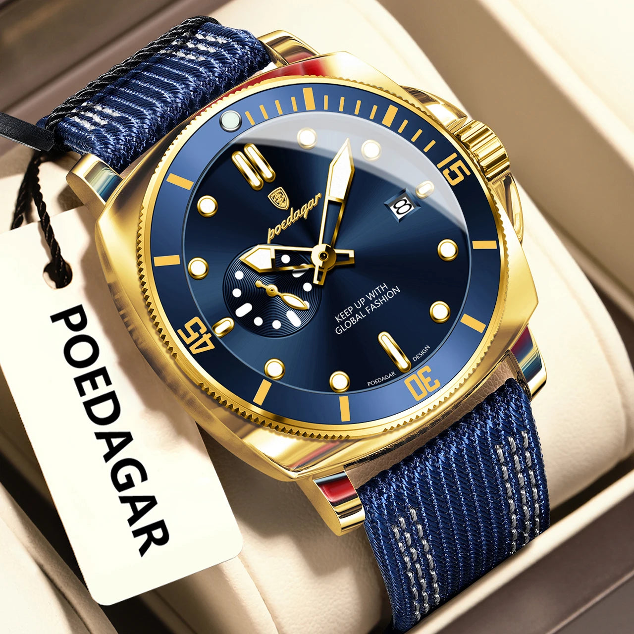 POEDAGAR Luxury Fashion Man Watch Luminous Waterproof Date Sport Watches For Men Nylon Leather Quartz Business Men's Clock Reloj