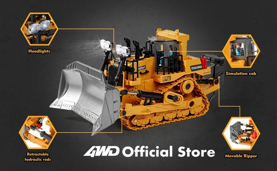 4WD Remote Control Excavator Toy Radio Controlled RC Dump Truck Vehicle Crawler Bulldozer Construction Buggy Light and Sound Car