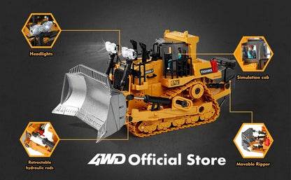 4WD Remote Control Excavator Toy Radio Controlled RC Dump Truck Vehicle Crawler Bulldozer Construction Buggy Light and Sound Car