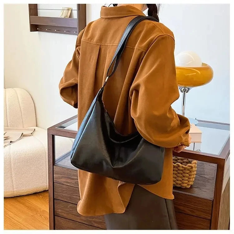 PU Leather Commuter Fashion Vintage Casual Tote Bag Maillard Stylish Crossbody Bags for Women Texture Large Capacity Temperament