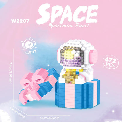 Astronaut Series Micro Mini Building Blocks with LED Lights, Enhances Desk Aesthetics, Pen Holder Assemble Brilliance the Cosmos