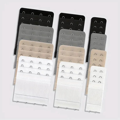 12 Adjustable Bra Extenders - 2/3/4 Hook Design, Soft Stretch Fabric, Suitable for Bras, Tanks, Swimsuits - Multicolor (Black/Gray/Beige/White) - Women's Underwear Extension Strap for Long-Lasting Support and Fit
