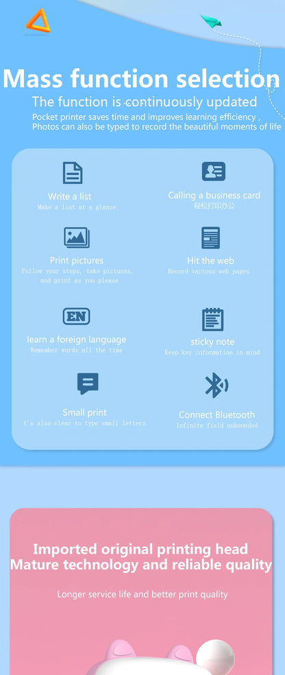 Portable Mini Bluetooth Wrong Printer Mobile Phone Photo Title Note Print Pocket Student Error Label Printer for Children's Gift