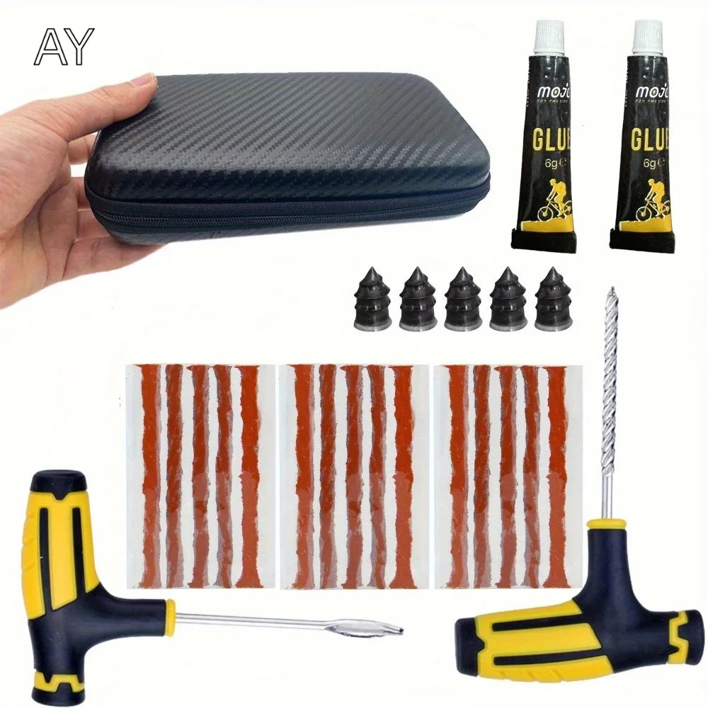 Emergency Tire Repair Kit - Quick Fix Heavy-Duty Glue & Rubber Strips for Cars/Trucks/RVs Puncture, On-the-Go Safety