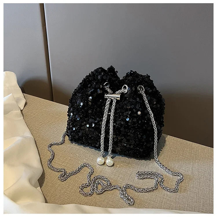 Crossbody Bags Sequin Women's New Korean Bucket Bag Bright Eyes Style Fashion Crossbody Dinner Single Shoulder Bags