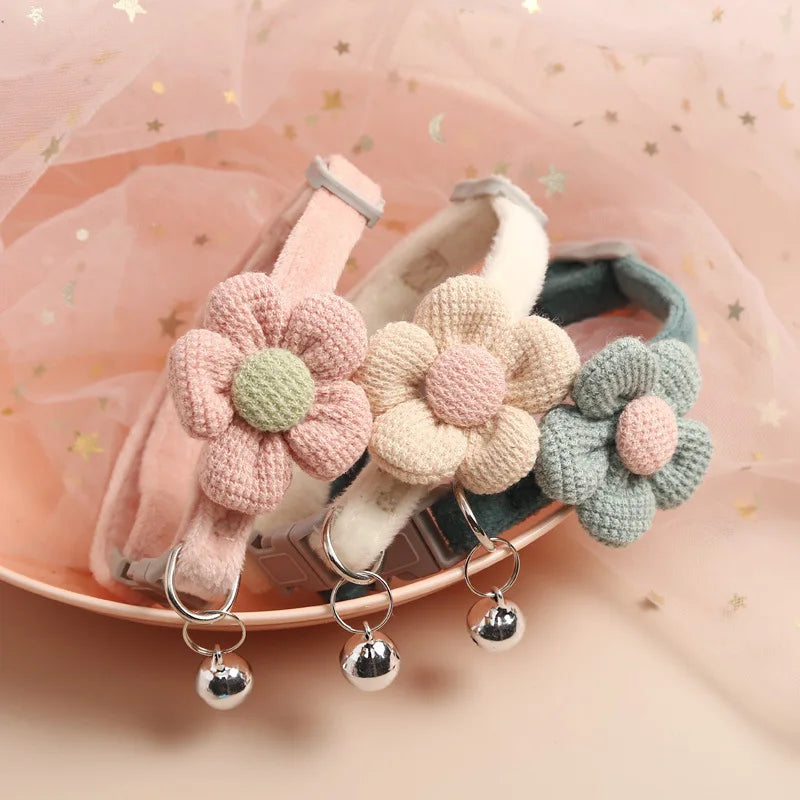 1Pc Cat Collar with Cute Flower Adjustable Buckle Cat Collar Bell Collar Cat Small Pet Supplies Kitten Collar Small Dog Acce
