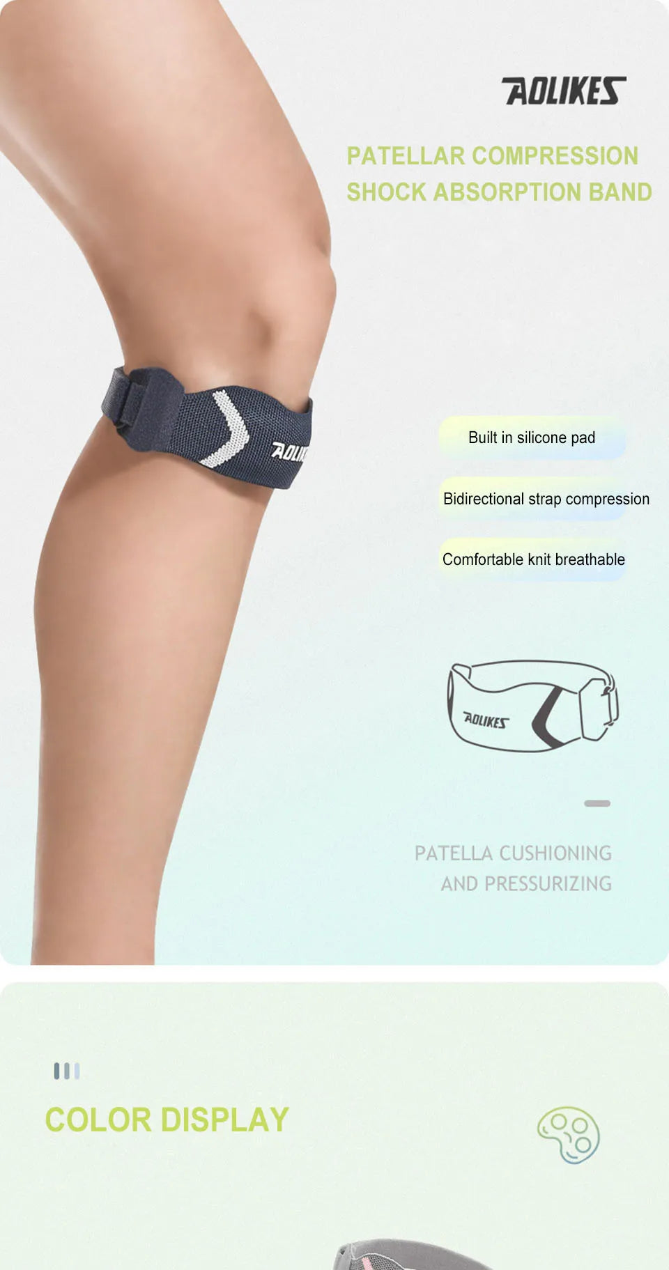 AOLIKES 1PCS Knee Braces for Knee Pain,Patella Knee Support Strap,Adjustable Patellar Tendon Stabilizer Band for Basketball