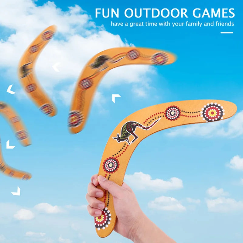 Wooden V-Type Kangaroo Print Boomerang, Outdoor Throwing Sports Prop, Beach Yard Multi-player Party Leisure Interactive Training