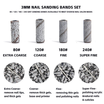 3mm Nail Sanding Bands-80/120/180/240 Grit Mini Nail Drill Bit Electric Nail File Accessory Polishing Manicure Tool 50/100pcs