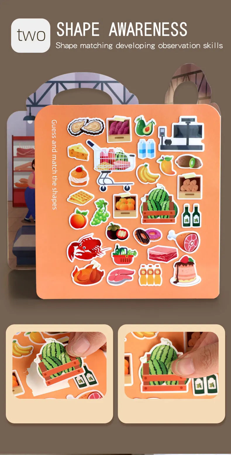 1 Book Jelly Sticker Book Quiet Book DIY Fun for Children's Scene Stickers Repeatedly Paste Puzzle Sticker Book