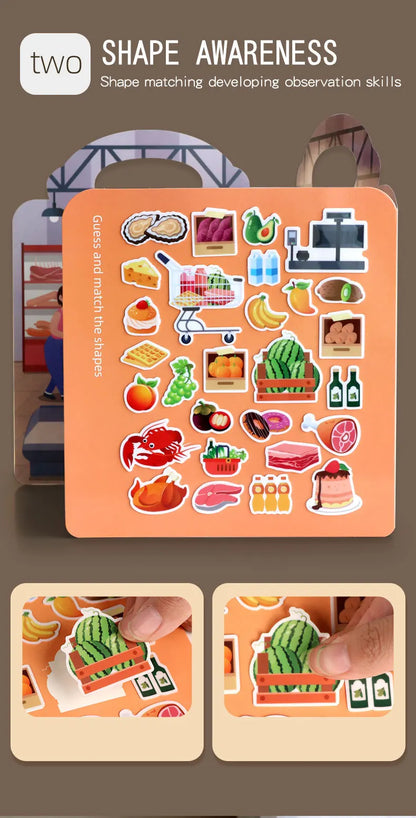 1 Book Jelly Sticker Book Quiet Book DIY Fun for Children's Scene Stickers Repeatedly Paste Puzzle Sticker Book