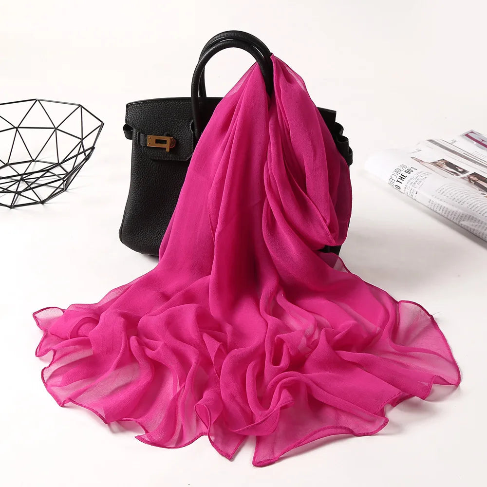 Fashion Four Seasons Women Plain Color Thin Soft Beach Thin Silky Georgette Scarf Shawls Long Wraps Beach Sunscreen Hijab