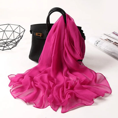 Fashion Four Seasons Women Plain Color Thin Soft Beach Thin Silky Georgette Scarf Shawls Long Wraps Beach Sunscreen Hijab