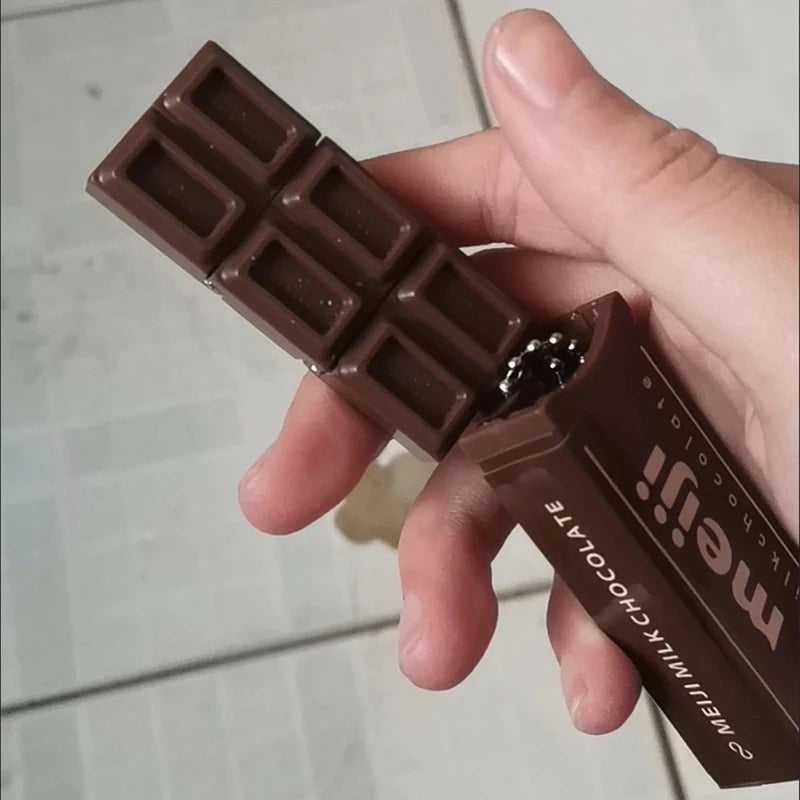 Hot Japanese Style Simulated Meiji Chocolate Fidget Toy Bendable Snap Stress Relief Keychain Pendant Creative Gift S