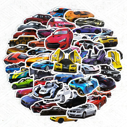 50pcs Cool Car Sticker, Racing Car Sticker and Decals for Kids, Phone Case, Guitar, Scooter, Laptop, Kettle Decoration Stickers