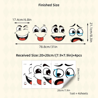 4 sheets/Set Cartoon Face Stickers,Self-Adhesive, Plastic Surface Compatible,Home Decoration Suitable for Trash Can, oilet Decor