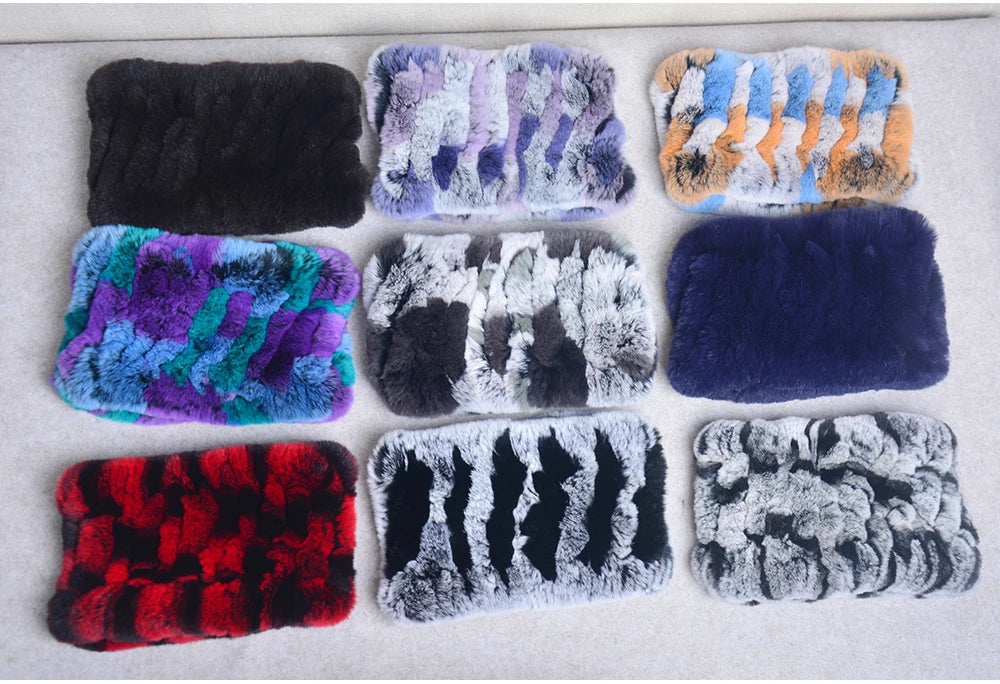 Women Handmade Stretch 100% Real Rabbit Fur Scarf Knit Genuine Rex Rabbit Fur Headbands Girls Natural Rabbit Fur Ring Scarves