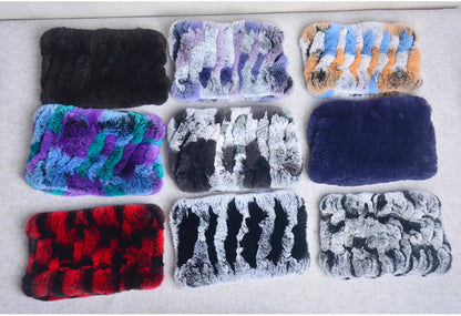 Women Handmade Stretch 100% Real Rabbit Fur Scarf Knit Genuine Rex Rabbit Fur Headbands Girls Natural Rabbit Fur Ring Scarves