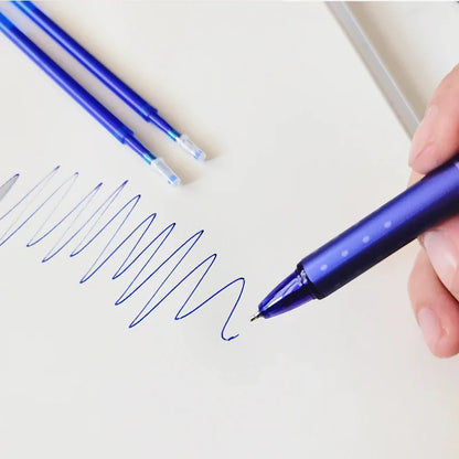12pcs Press Type Erasable Gel Pens 0.5mm Black/Blue Ink Bullet Washable Handle Magic Refills Rod Super Capacity Ink Writing