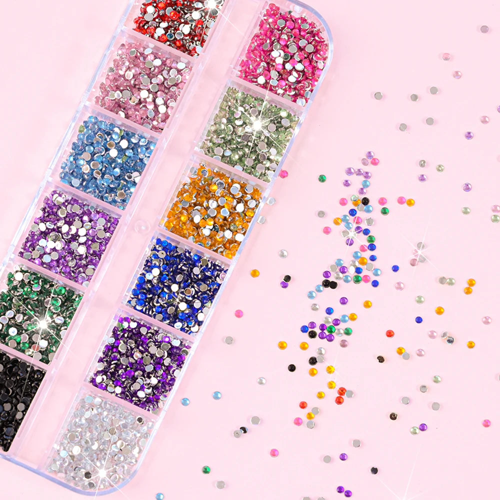12Grids Mixed Mini Christmas Gems Nail Charms 2mm Luxury Crystal Nail Glitter Rhinestone Red/Green Flatback Christmas Nail Parts