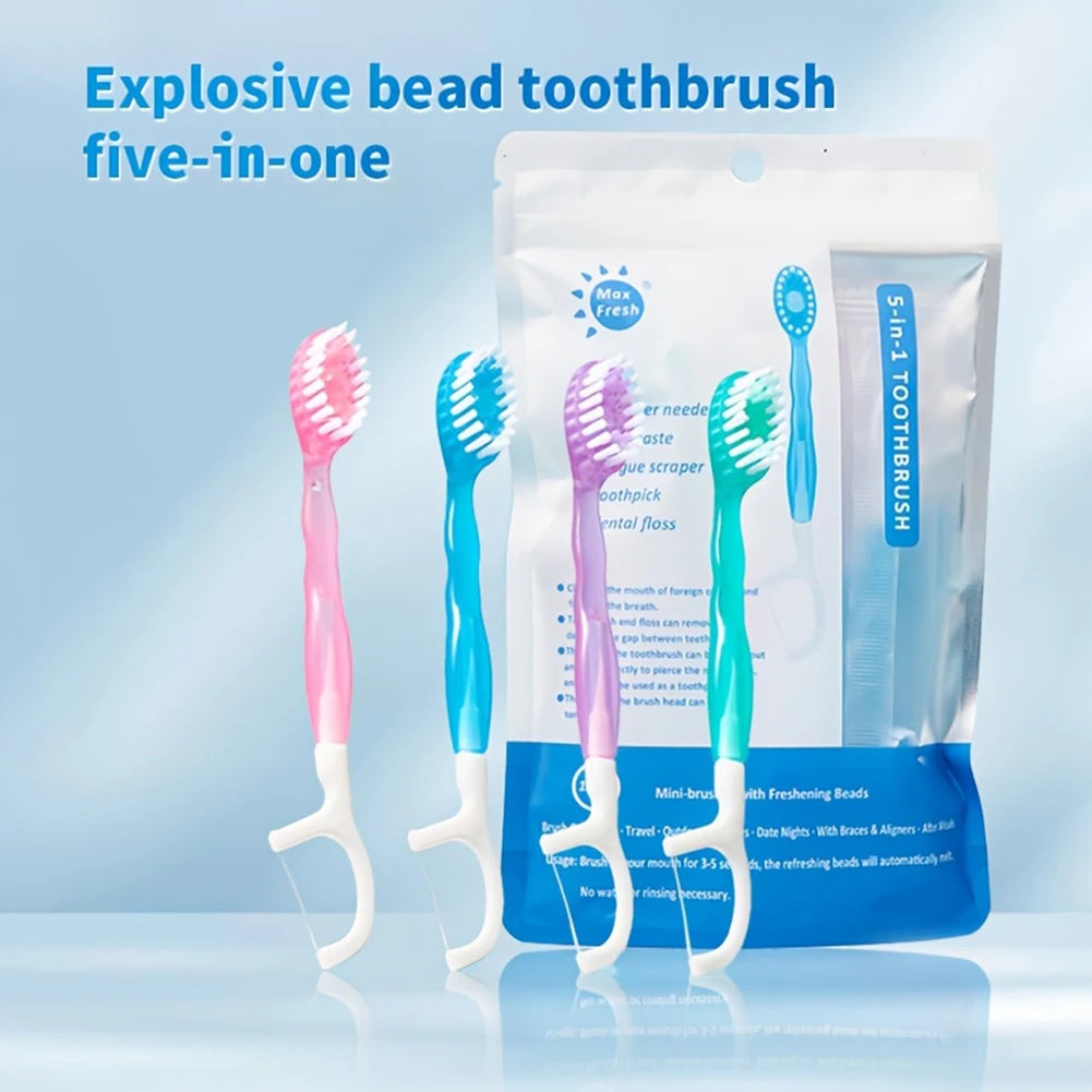 5 in 1 Toothbrush & Floss 26Pcs Mini Toothbrushes with Toothpaste All in one Oral Care Toothpaste and Floss Disposable Travel