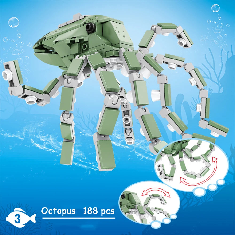 Knew Built Mantis Shrimp Ocean Animal Building Block Toy 199pcs Bricks, Includes 176pcs Shark, Ocpus Sea Creatures Gift for Kids