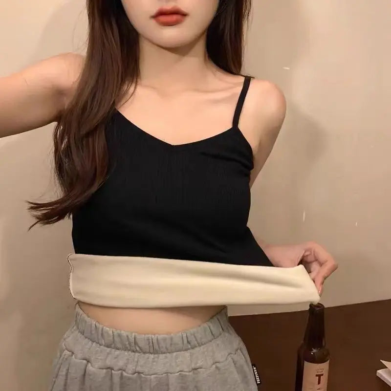 T-shirt Sleeveless Tops Women Winter Warm Underwear Solid Color Thermal Casual Nightwear Sexy Elasticity Female Thin Velvet