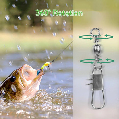 50/200pcs Barrel Snap Swivel Fishing Accessories, Gear with Ball Bearing Swivels Snaps Connector for Quick Connect Lures