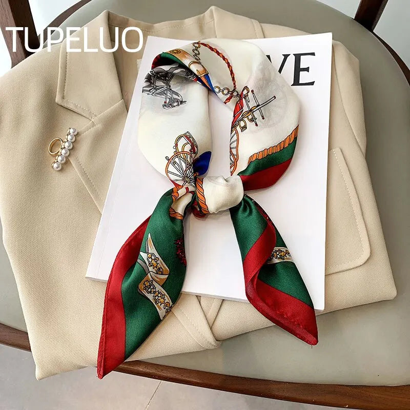 Luxury Print imitation Silk Square Scarf Women Spring Neck Tie Shawl Wraps Female Hair Hand Wrist Headkercheif Hijab Bandana