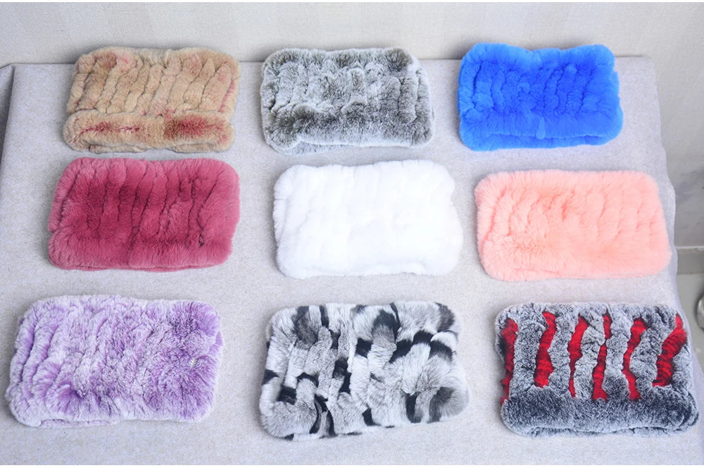 Women Handmade Stretch 100% Real Rabbit Fur Scarf Knit Genuine Rex Rabbit Fur Headbands Girls Natural Rabbit Fur Ring Scarves