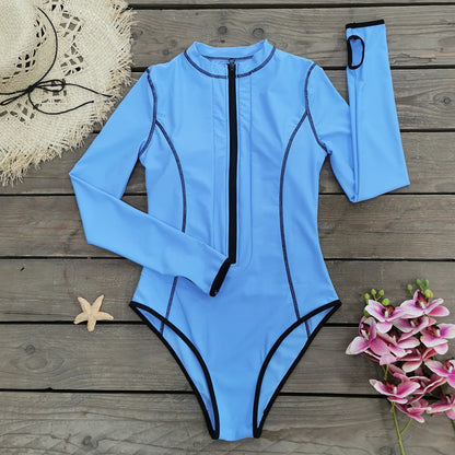 2025 New Swimwear Women Print Floral One Piece Swimsuit Long Sleeve Bathing Suit Swimsuit Vintage Beachwear Surfing Swim Suit