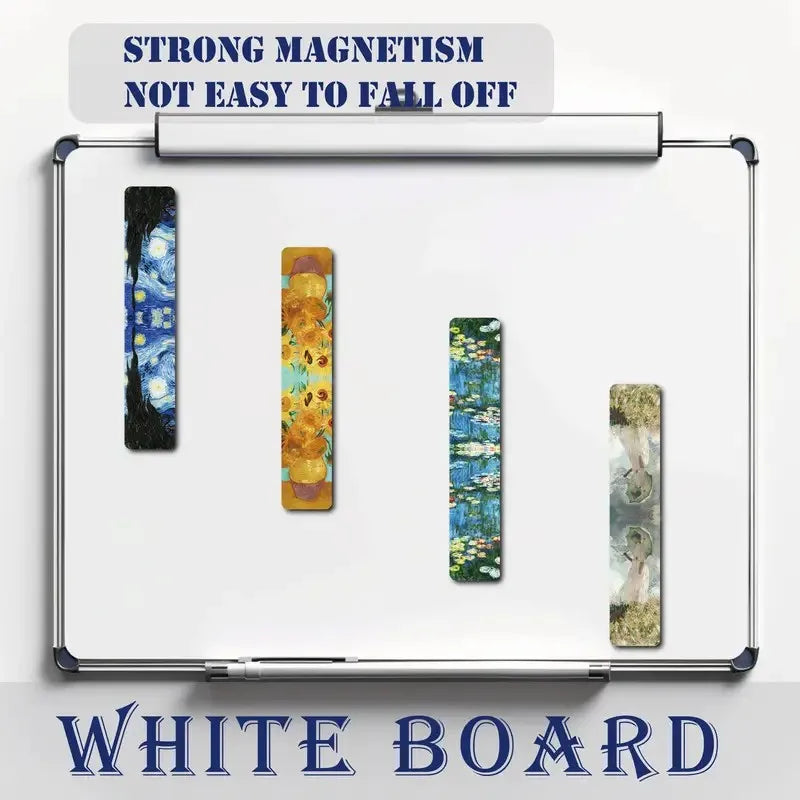 12pcs Artistic Magnetic Bookmarks Featuring World Famous Paintings by Van Gogh & Monet - Ideal for School, Office, And Art Lover