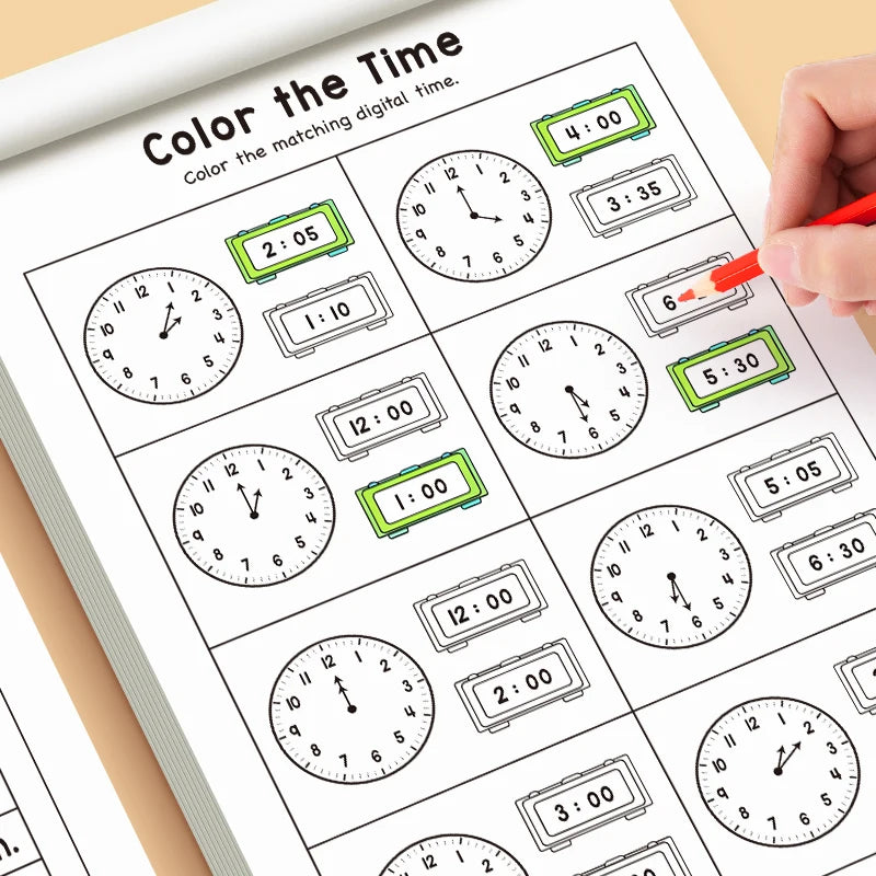 32 Page Telling Time Exercise Time Cognition Book Interactive Game Book about Time Fun Time Game Drawing Learning Book